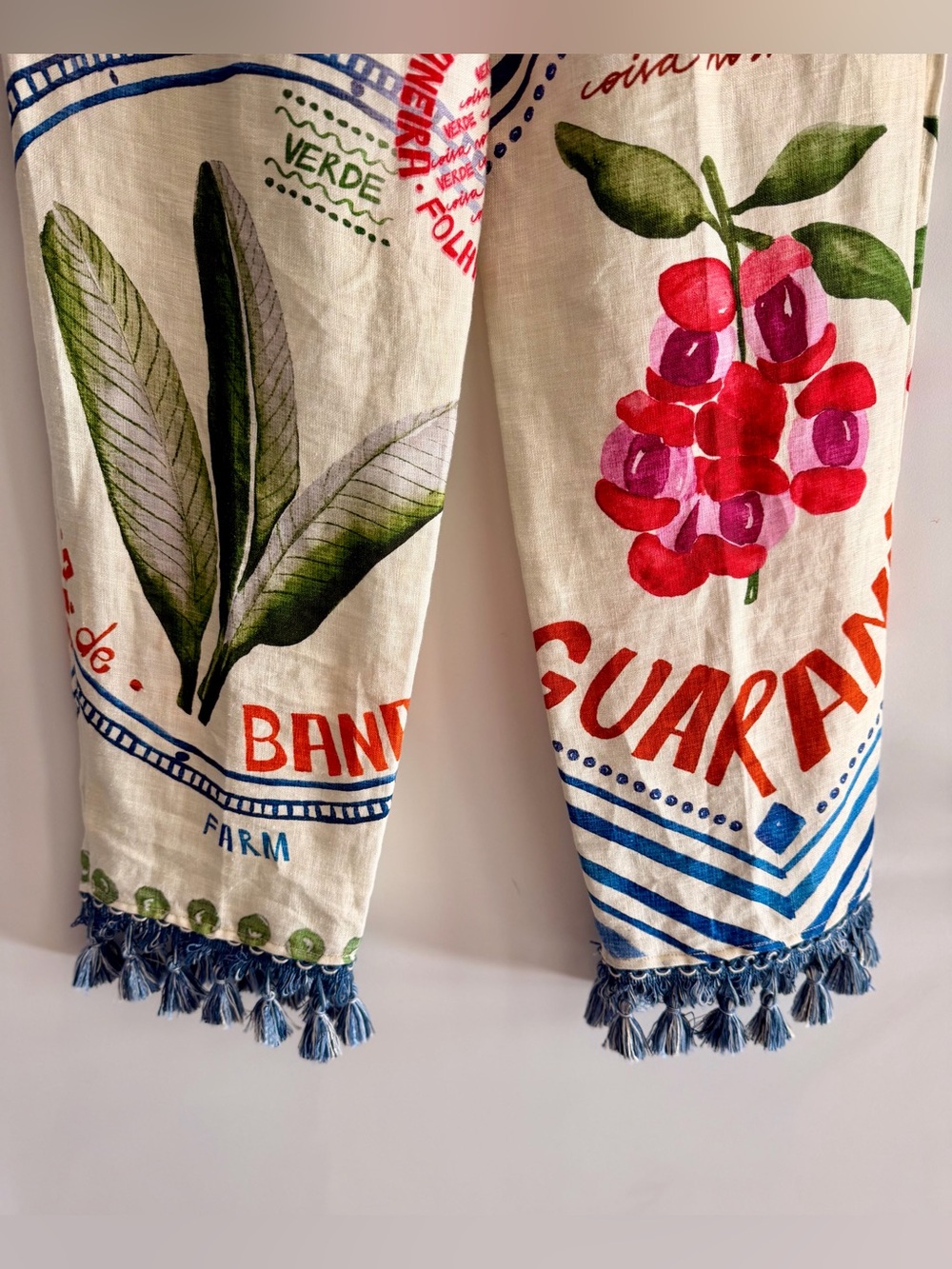 FARM Rio 100% Linen Tropical Fruit Market 🍓Tassel Hem Pants. Size Small 🍌 - Picture 5 of 7